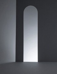 Poster - Minimalist Interior Featuring Arched Doorway in Gray Scale with Soft Light