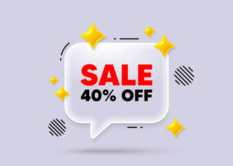 Poster - Sale chat speech bubble. Social media concept. Sale 40 percent off discount. Promotion price offer sign. Retail badge symbol. 3d sparkles chat bubble. Vector