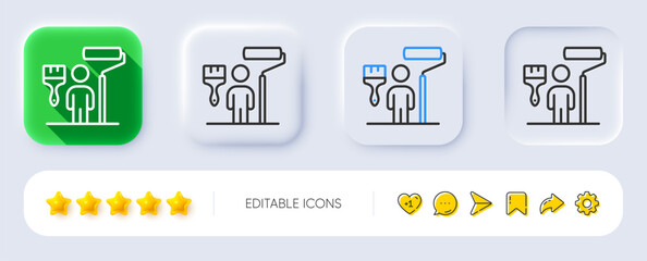 Poster - Painter line icon. Neumorphic, Flat shadow, 3d buttons. Paint brush roller sign. Professional artist symbol. Line painter icon. Social media icons. Vector