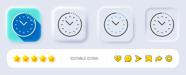 Poster - Time management line icon. Neumorphic, Flat shadow, 3d buttons. Clock sign. Watch symbol. Line time management icon. Social media icons. Vector