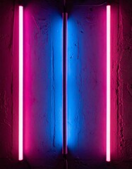 Poster - Abstract Neon Tubes on Concrete Wall in Pink and Blue Electric Illumination