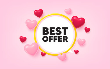 Poster - Best offer frame banner. Speech bubble offer. Best offer tag. Special price Sale sign. Advertising Discounts symbol. 3d hearts love tag. Golden frame banner. Vector