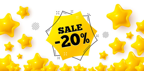 Poster - Sale 20 percent winner banner with 3d stars. Golden stars banner. Sale 20 percent off sticker. Discount banner shape. Coupon bubble icon. Review rate background. Vector