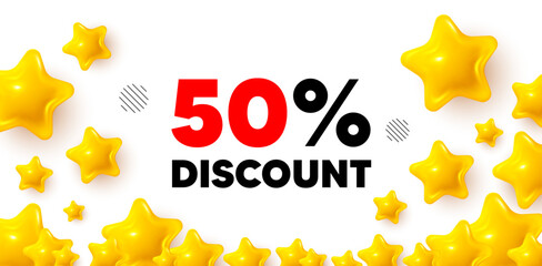 Poster - Discount winner banner with 3d stars. Golden stars banner. 50 percent discount tag. Sale offer price sign. Special offer symbol. Review rate background. Vector
