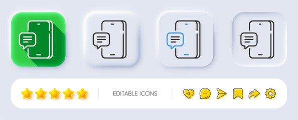 Poster - Phone message line icon. Neumorphic, Flat shadow, 3d buttons. Smartphone or Cellphone sign. Mobile accessories symbol. Line phone message icon. Social media icons. Vector