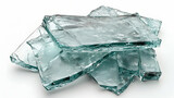 Close-Up of Large Transparent Shards of Broken Tempered Glass with Sharp Edges and Clear Texture