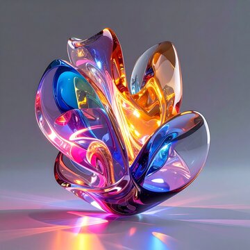 Abstract Glass Sculpture with Colorful Reflections and a Smooth Gradient