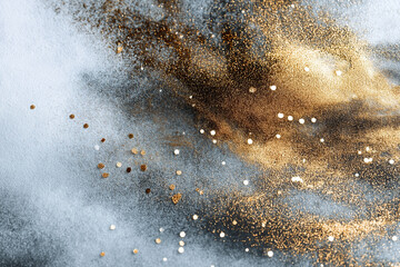Poster - Colorful glitter scattered on a gray surface creates a distinct artistic pattern