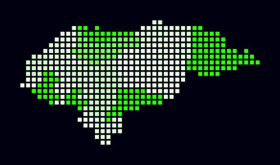 Poster - Honduras dotted map. Digital style map of the country on dark background. Honduras shape with square dots. Colored dots style. Large size squares. Modern vector illustration.