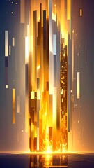Poster - Glowing Golden Rectangles Abstract Art with Light Effects on Dark Background