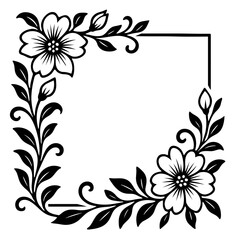 Poster - A black and white flower design with a white frame