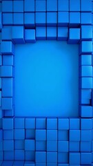 Poster - Abstract arrangement of blue cubes forming a square border against a light blue backdrop, creating a minimalist 3D frame.