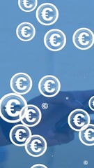 Poster - Animation of falling snow over christmas decorations on blue background