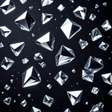 Floating Polygonal Geometric Crystal Shapes on a Dark Background Abstract Design
