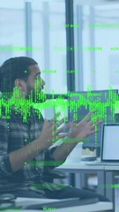 Poster - Animation of data processing over diverse business people in office