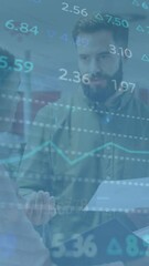 Poster - Animation of financial data processing over business people in office