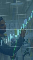 Poster - Animation of multiple graphs with changing numbers over diverse coworkers sharing ideas in office