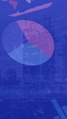 Poster - Animation of statistical data processing and blue light spot against aerial view of cityscape