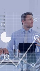 Poster - Animation of financial data processing over diverse business people in office