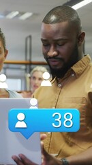 Poster - Animation of social media data processing over diverse business people in office