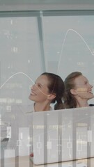 Poster - Animation of multiple graphs over smiling diverse coworkers shaking hands in office