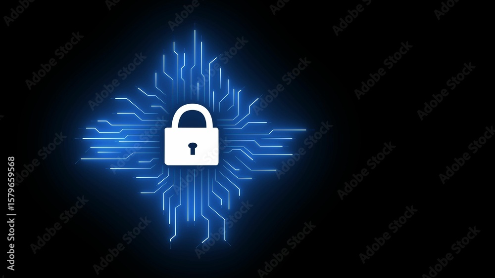Digital lock symbol with glowing connections representing cyber ...