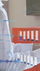 Poster - Animation of financial data processing over caucasian businessman using smartphone