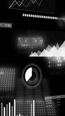 Poster - Animation of financial data processing and binary coding over black background