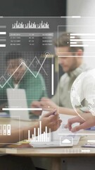 Poster - Animation of data processing over diverse colleagues having meeting in office