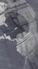 Poster - Animation of data processing over globe of banknotes