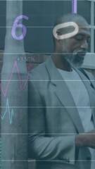Poster - Animation of statistical data processing against african american man using smartphone on street