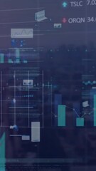 Poster - Animation of multiple graphs and trading board with loading circles over aerial view of city