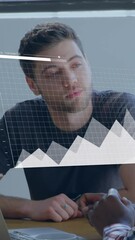 Poster - Animation of statistical data processing over two diverse men discussing at office