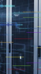 Poster - Animation of light spots and data processing against computer server room