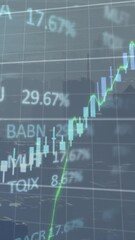 Poster - Animation of financial and stock market data processing against aerial view of cityscape