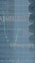 Poster - Animation of multiple graphs, database, changing numbers over modern buildings in city