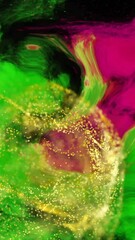 Poster - Animation of glowing yellow mesh moving over waving green and pink background