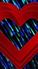 Poster - Red layered heart animation over blue and green streaks background