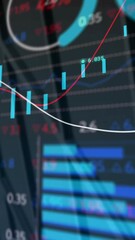 Poster - Financial data and stock market analysis animation over graph with fluctuating lines