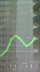 Poster - Animating green financial graph over modern city buildings