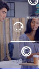 Poster - Discussing project in modern office with data analytics and graphs animation