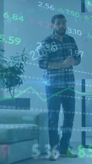 Poster - Financial data and stock market animation over business meeting in modern office