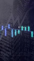 Poster - Financial data and stock market trends animation over city skyscrapers background