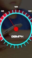 Poster - Animating speedometer showing 110 MPH over children using smartphones in school