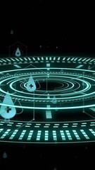 Poster - Medical data processing animation with blood drop icons over digital interface