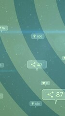 Poster - Animation of social media icons over striped green background with light