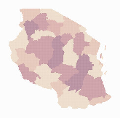 Poster - Tanzania dotted map. Digital style map of the country on white background. Tanzania shape with circle dots. Colored dots style. Small size circles. Simple vector illustration.