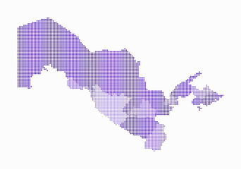 Poster - Uzbekistan dotted map. Digital style map of the country on white background. Uzbekistan shape with circle dots. Colored dots style. Small size circles. Trending vector illustration.
