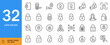 © WANG - Lock unlock icon set. Minimal outline security vector icons. Includes lock patterns, keys, digital streams for cybersecurity, protection, privacy, safety and more. Editable stroke.