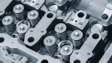 Aufkleber - disassembled silver car engine auto service concept background.
